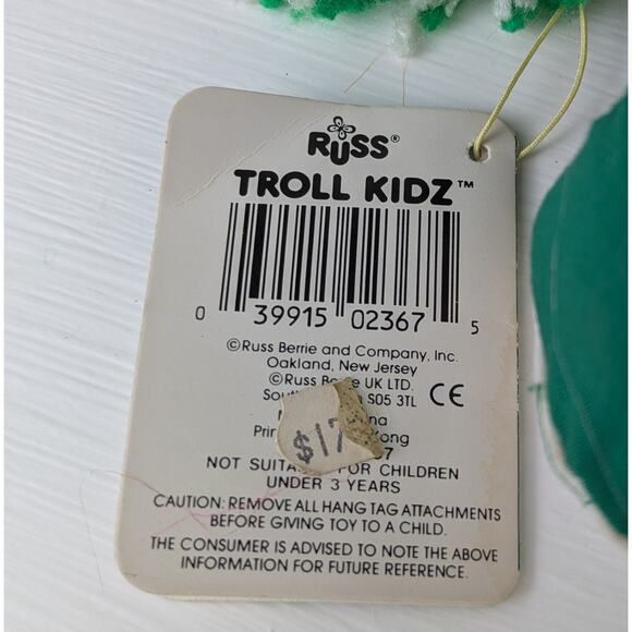 VTG Russ Troll Kidz Cheerleader w/ Tags Soft Body Yellow Hair Green White 12" - Picture 10 of 10
